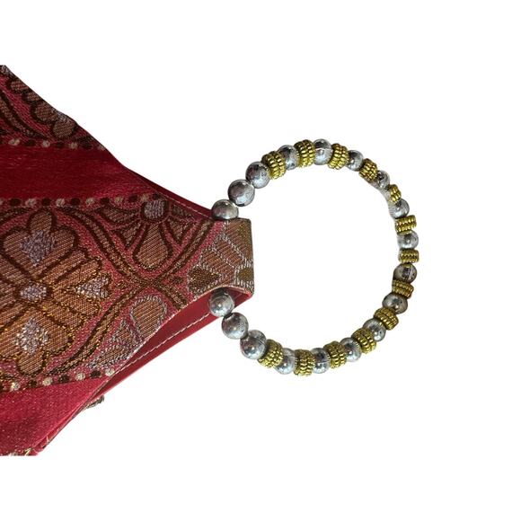 Vintage Triangle Fun Party Hippy Mirrored Boho Mini Handbag Beaded Handle 70s - Picture 9 of 10